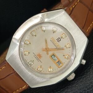 Vintage 1978 Ricoh Automatic Mens Silver Watch W/daydate & Gold Accents